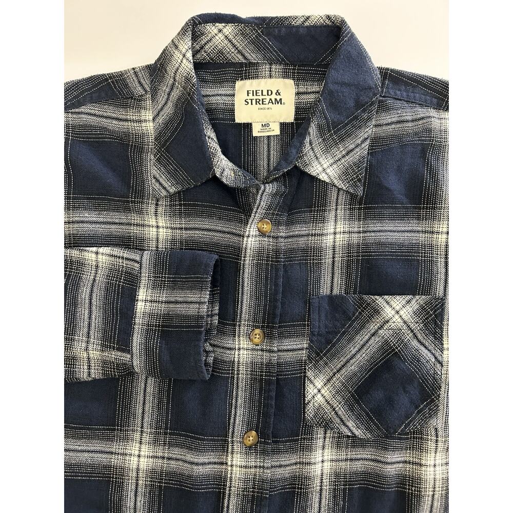 Field & Stream Button Up Blue White Flannel Cotton Long Sleeve Shirt Medium